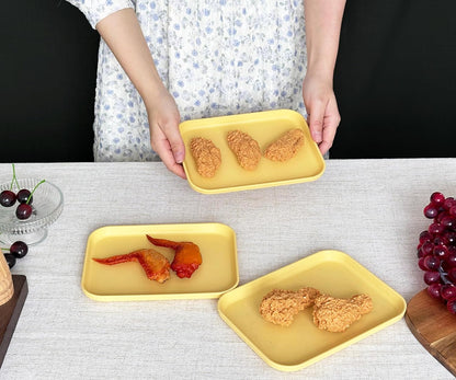 Small Serving Tray Yellow 3 Pack, 7.8" Wheat Straw Plastic Trays | 7.8" x 5.9", Stackable Lightweight, Dishwasher & Microwave Safe, Reusable for Kitchen Cafeteria Party Picnic Camping