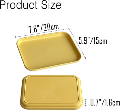 Small Serving Tray Yellow 3 Pack, 7.8" Wheat Straw Plastic Trays | 7.8" x 5.9", Stackable Lightweight, Dishwasher & Microwave Safe, Reusable for Kitchen Cafeteria Party Picnic Camping