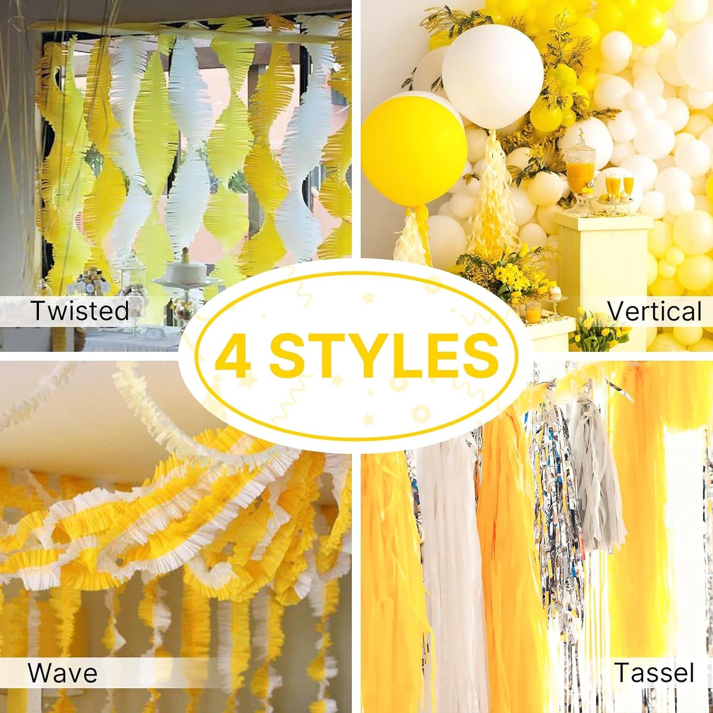 Light Yellow Pale Pastel Yellow Crepe Paper Streamers 4pcs 328 FT | Birthday Graduation Engagement Baby Shower Summer Sunflower Little Cutie Wedding Bridal Shower Party Decorations