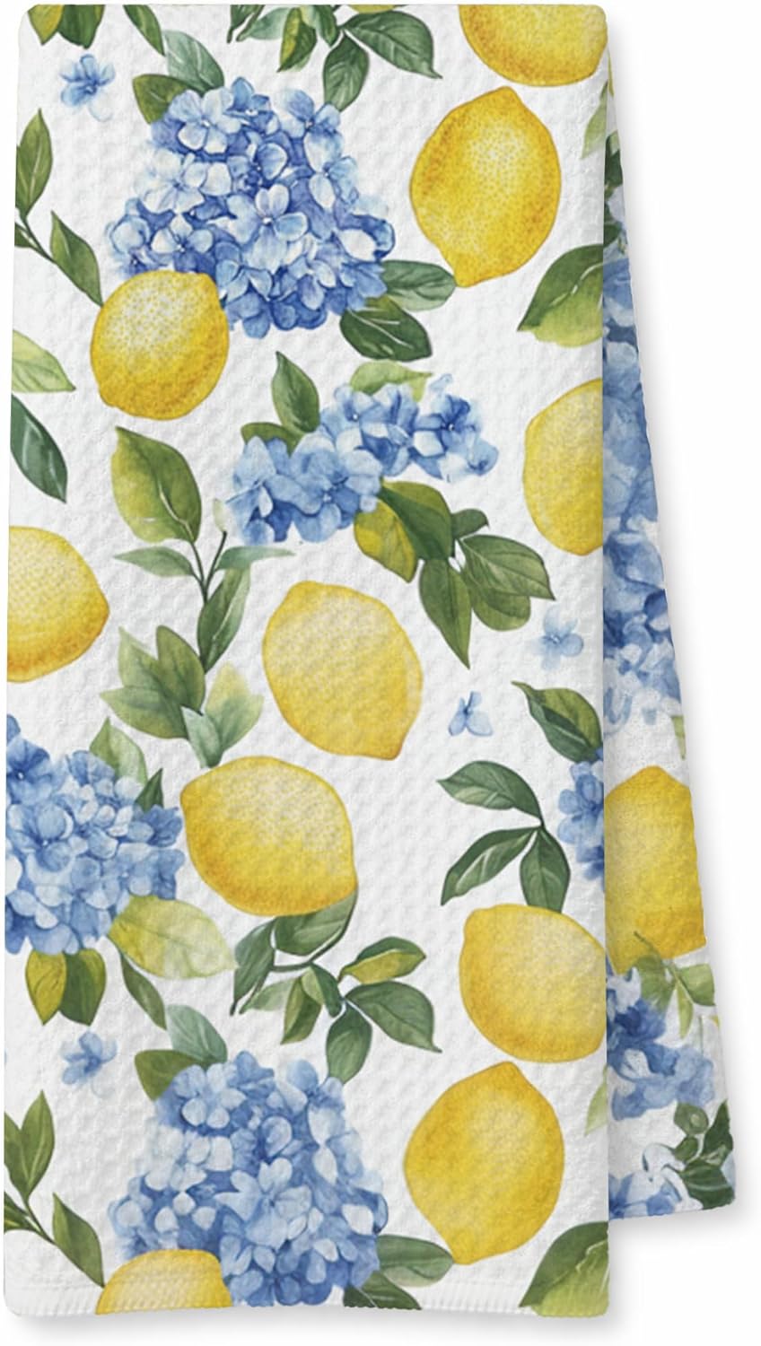 Italian Kitchen Towels, Blue Hydrangea Lemon Hand Towels for Bathroom Kitchen, Housewarming Gifts for Women, Italian Gifts Kitchen Dish Tea Towels, 16x24 Inch