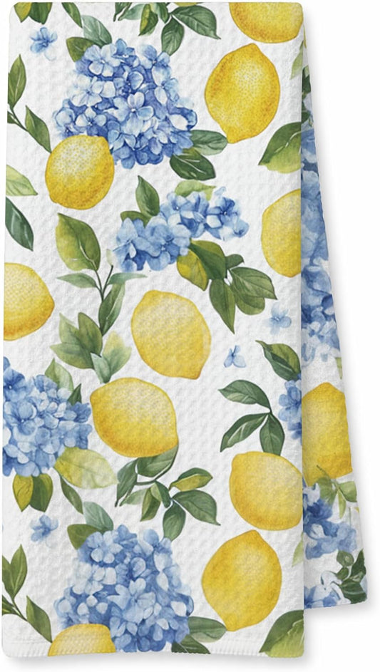 Italian Kitchen Towels, Blue Hydrangea Lemon Hand Towels for Bathroom Kitchen, Housewarming Gifts for Women, Italian Gifts Kitchen Dish Tea Towels, 16x24 Inch