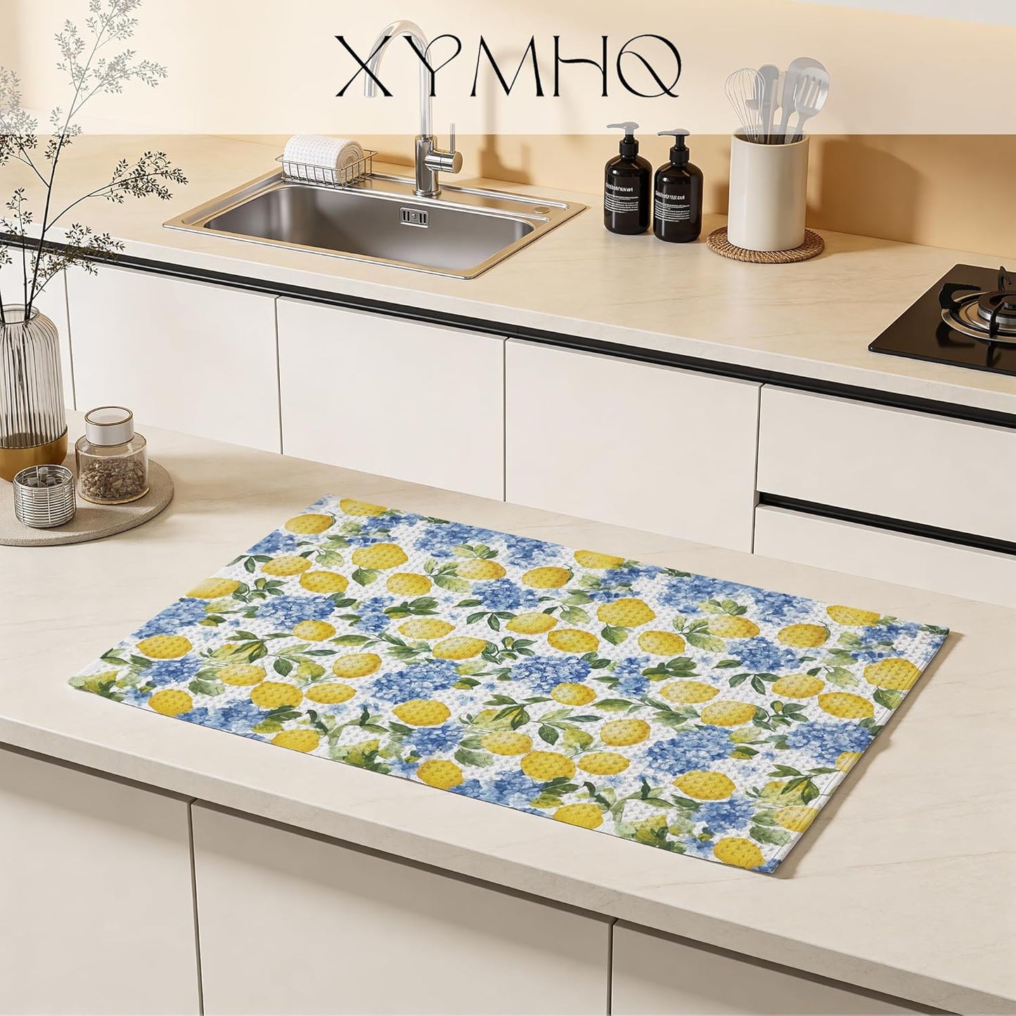 Italian Kitchen Towels, Blue Hydrangea Lemon Hand Towels for Bathroom Kitchen, Housewarming Gifts for Women, Italian Gifts Kitchen Dish Tea Towels, 16x24 Inch