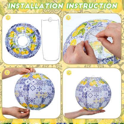 12 Pcs 10'' Capri Lemon Paper Lantern Amalfi Coast Party Decorations Mediterranean Decor Italy Greece Wedding Bridal Shower Yellow Blue Tiles Decor for Capri Birthday Ciao Baby Shower Bar