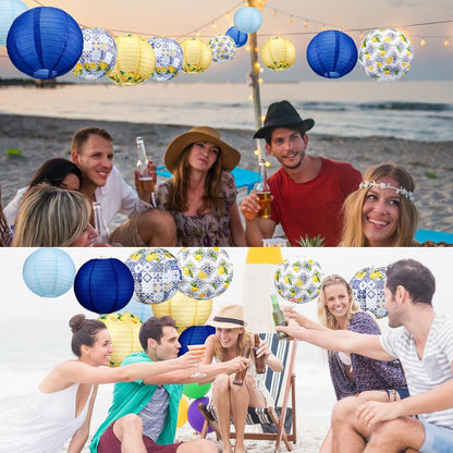 12 Pcs 10'' Capri Lemon Paper Lantern Amalfi Coast Party Decorations Mediterranean Decor Italy Greece Wedding Bridal Shower Yellow Blue Tiles Decor for Capri Birthday Ciao Baby Shower Bar