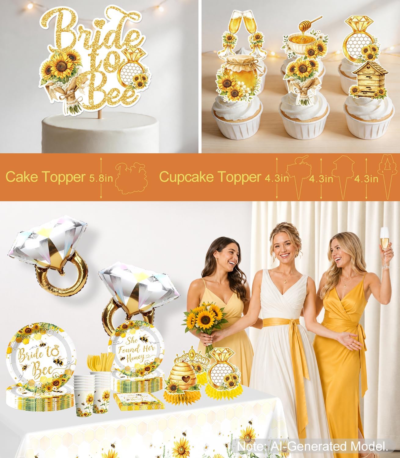 191pcs She Found Her Honey Bridal Shower Complete Tableware Set | Easy Set Up, for 25 Guests, Pre-strung Banner, 300 gsm Thick Paper Plates, Waterproof Tablecloth, Disposable, HD Printed