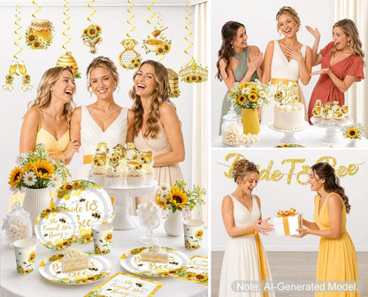 191pcs She Found Her Honey Bridal Shower Complete Tableware Set | Easy Set Up, for 25 Guests, Pre-strung Banner, 300 gsm Thick Paper Plates, Waterproof Tablecloth, Disposable, HD Printed