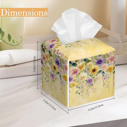 Tissue Box Cover, Yellow Wisteria Flowers Tissue Box Holder Waterproof Leather Facial Paper Organizer Dispenser for Bathroom Home Car Nightstand Vanity