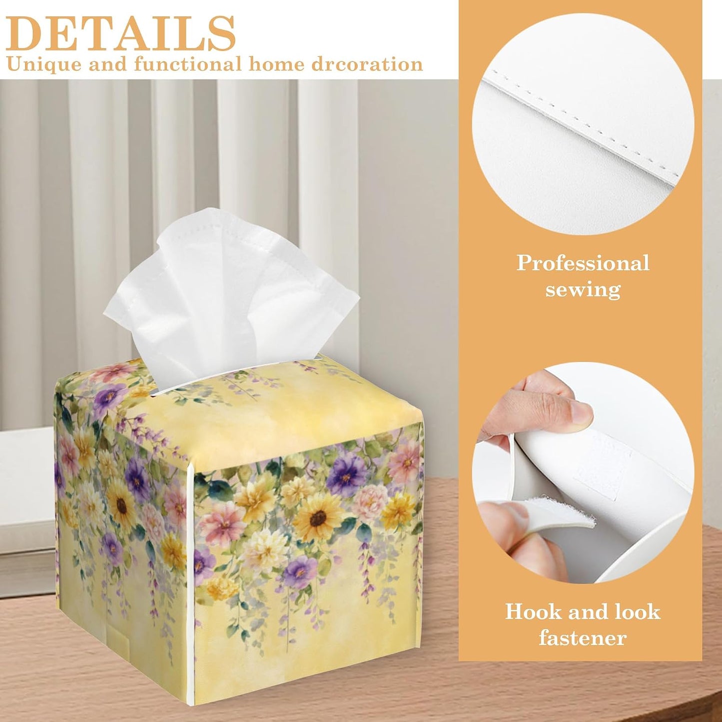 Tissue Box Cover, Yellow Wisteria Flowers Tissue Box Holder Waterproof Leather Facial Paper Organizer Dispenser for Bathroom Home Car Nightstand Vanity