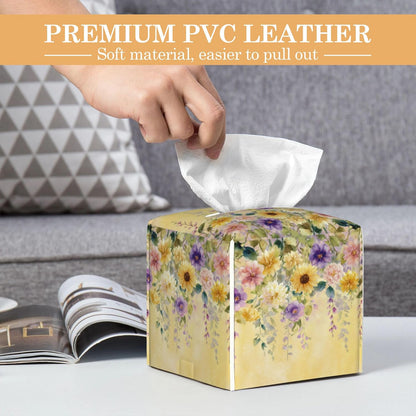 Tissue Box Cover, Yellow Wisteria Flowers Tissue Box Holder Waterproof Leather Facial Paper Organizer Dispenser for Bathroom Home Car Nightstand Vanity