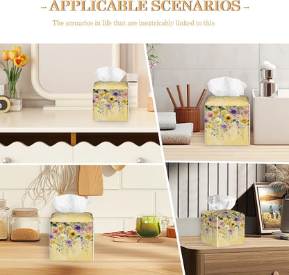 Tissue Box Cover, Yellow Wisteria Flowers Tissue Box Holder Waterproof Leather Facial Paper Organizer Dispenser for Bathroom Home Car Nightstand Vanity