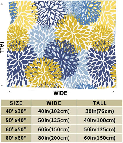 Blue Yellow and Navy Chrysanthemum Flowers Throw Blankets All Season Ultra Soft Warm Daisy Floral Fleece Blanket for Home Bed Sofa Couch Chair Outdoor Travel Camping 80x60 Inch