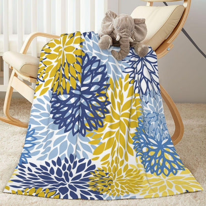 Blue Yellow and Navy Chrysanthemum Flowers Throw Blankets All Season Ultra Soft Warm Daisy Floral Fleece Blanket for Home Bed Sofa Couch Chair Outdoor Travel Camping 80x60 Inch
