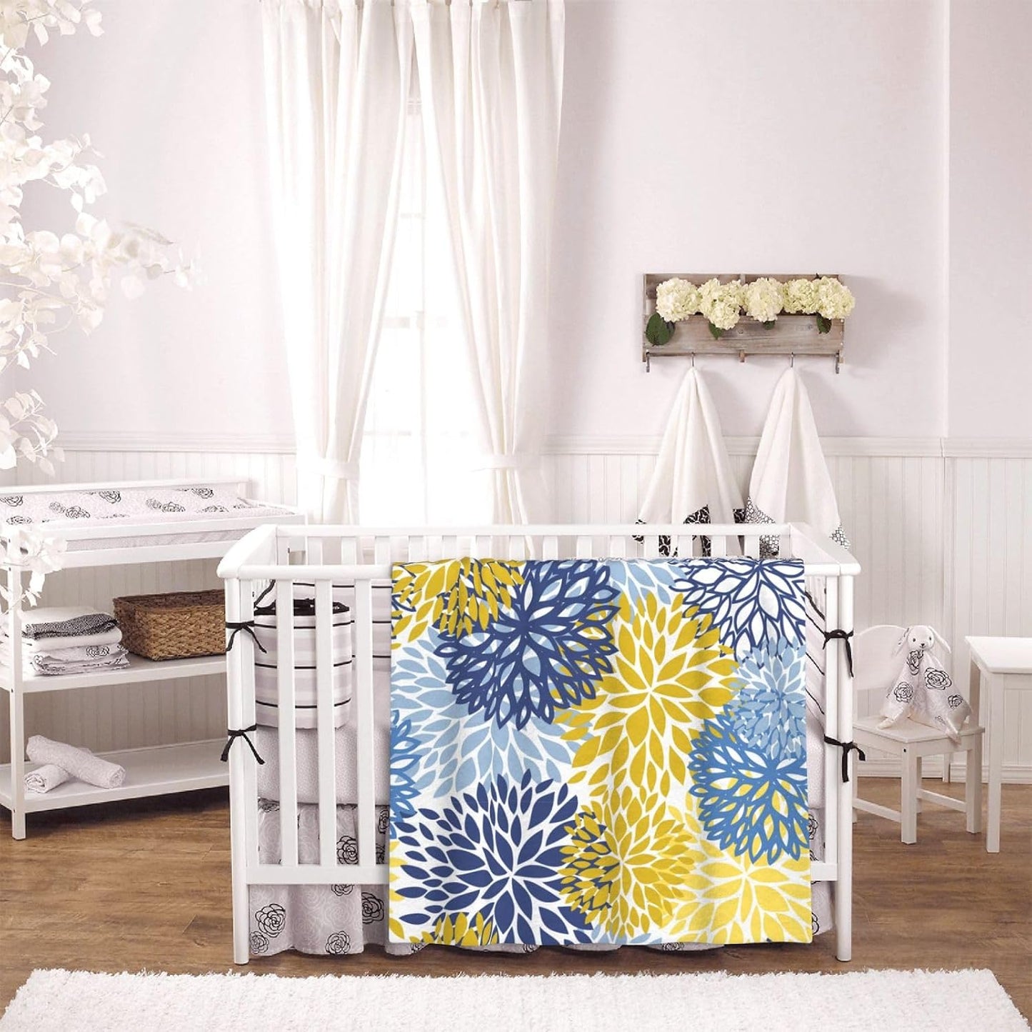 Blue Yellow and Navy Chrysanthemum Flowers Throw Blankets All Season Ultra Soft Warm Daisy Floral Fleece Blanket for Home Bed Sofa Couch Chair Outdoor Travel Camping 80x60 Inch