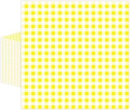 50 Pcs Yellow Gingham Paper Napkins, Disposable Yellow and White Checkered Luncheon Napkin Plaid Dinner Beverage Napkin for Picnic Baby & Bridal Shower Wedding Birthday Party Decorations
