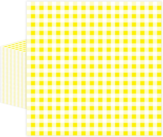 50 Pcs Yellow Gingham Paper Napkins, Disposable Yellow and White Checkered Luncheon Napkin Plaid Dinner Beverage Napkin for Picnic Baby & Bridal Shower Wedding Birthday Party Decorations