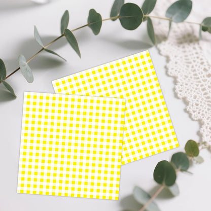 50 Pcs Yellow Gingham Paper Napkins, Disposable Yellow and White Checkered Luncheon Napkin Plaid Dinner Beverage Napkin for Picnic Baby & Bridal Shower Wedding Birthday Party Decorations