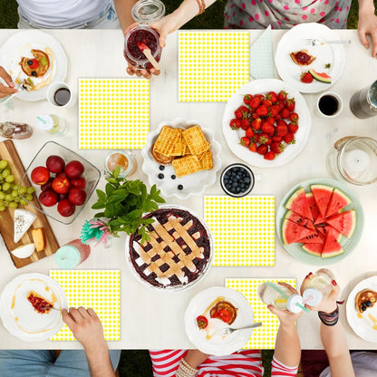 50 Pcs Yellow Gingham Paper Napkins, Disposable Yellow and White Checkered Luncheon Napkin Plaid Dinner Beverage Napkin for Picnic Baby & Bridal Shower Wedding Birthday Party Decorations