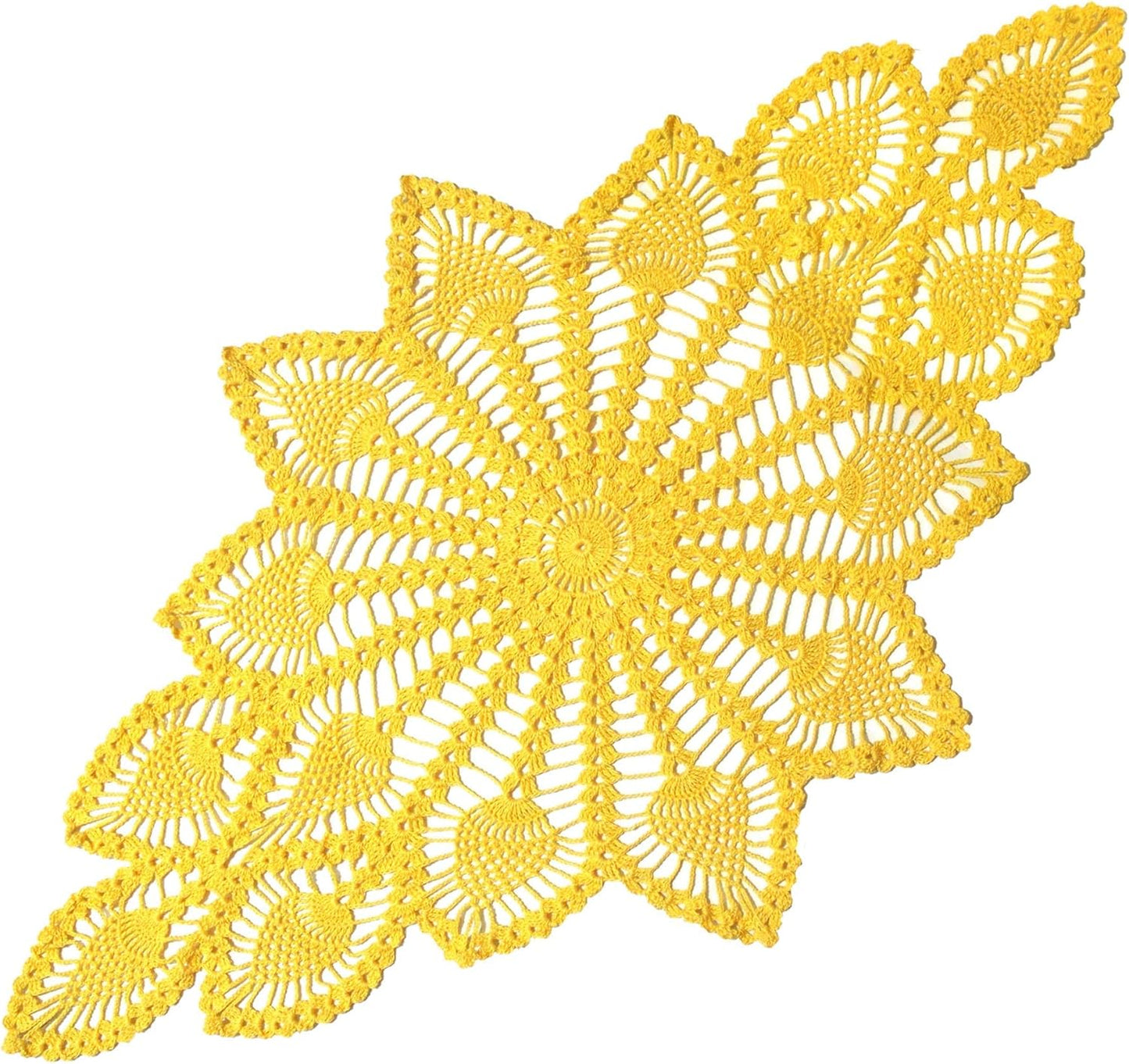Anniversary Mother's Day Handmade Crochet Pineapple Flower Lace Tablecloth Doily Table Runner Kitchen Dresser Dinner Placemat Bedroom Vase Potted Plant Mat (W 20-23in x L 40-43in, Yellow)