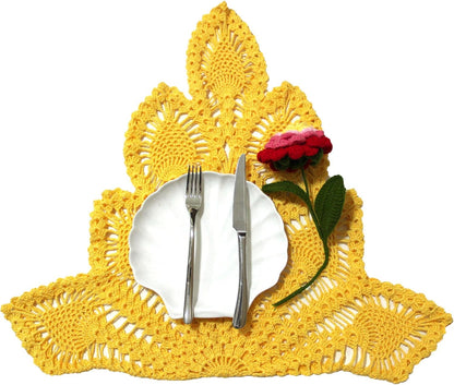 Anniversary Mother's Day Handmade Crochet Pineapple Flower Lace Tablecloth Doily Table Runner Kitchen Dresser Dinner Placemat Bedroom Vase Potted Plant Mat (W 20-23in x L 40-43in, Yellow)