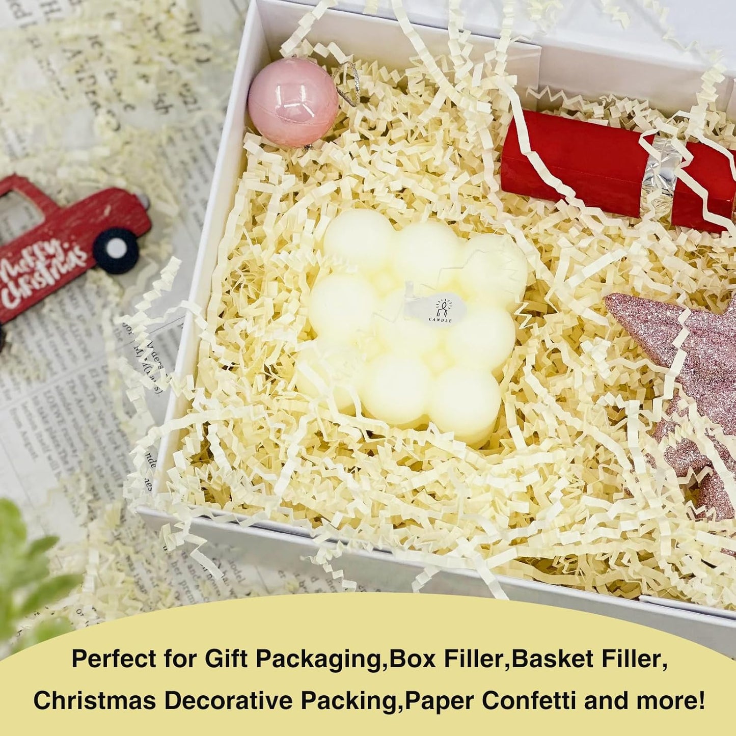 1LB Crinkle Paper Shred Filler for Gift Box Bag and Basket On Holidays(Light Yellow)