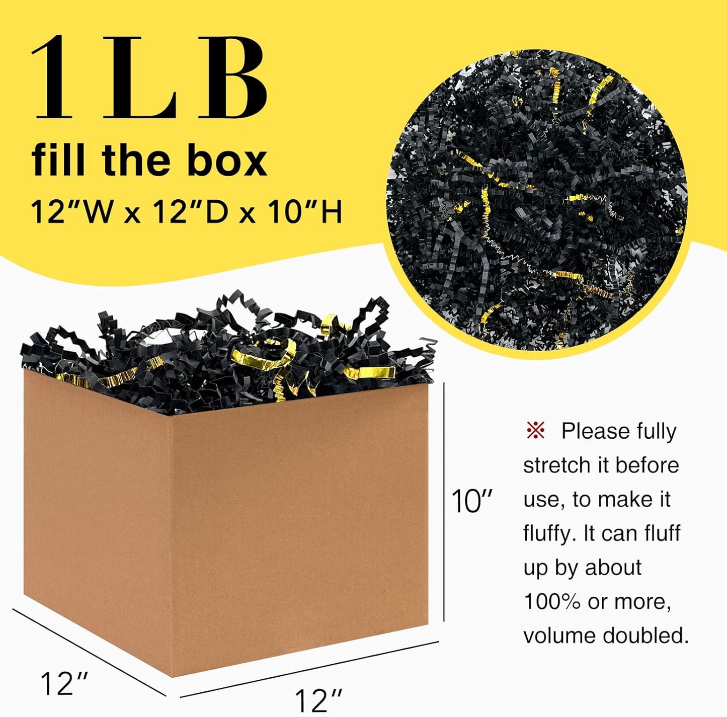 1LB Crinkle Paper Shred Filler for Gift Box Bag and Basket On Holidays(Light Yellow)