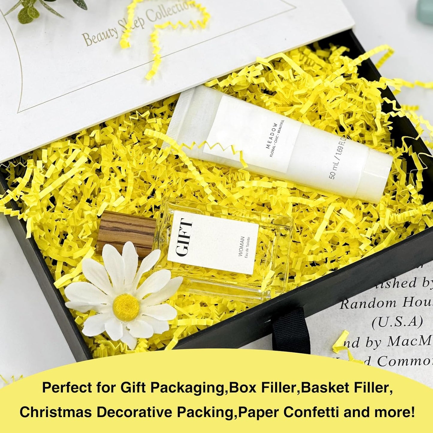 1LB Crinkle Paper Shred Filler for Gift Box Bag and Basket On Holidays(Light Yellow)