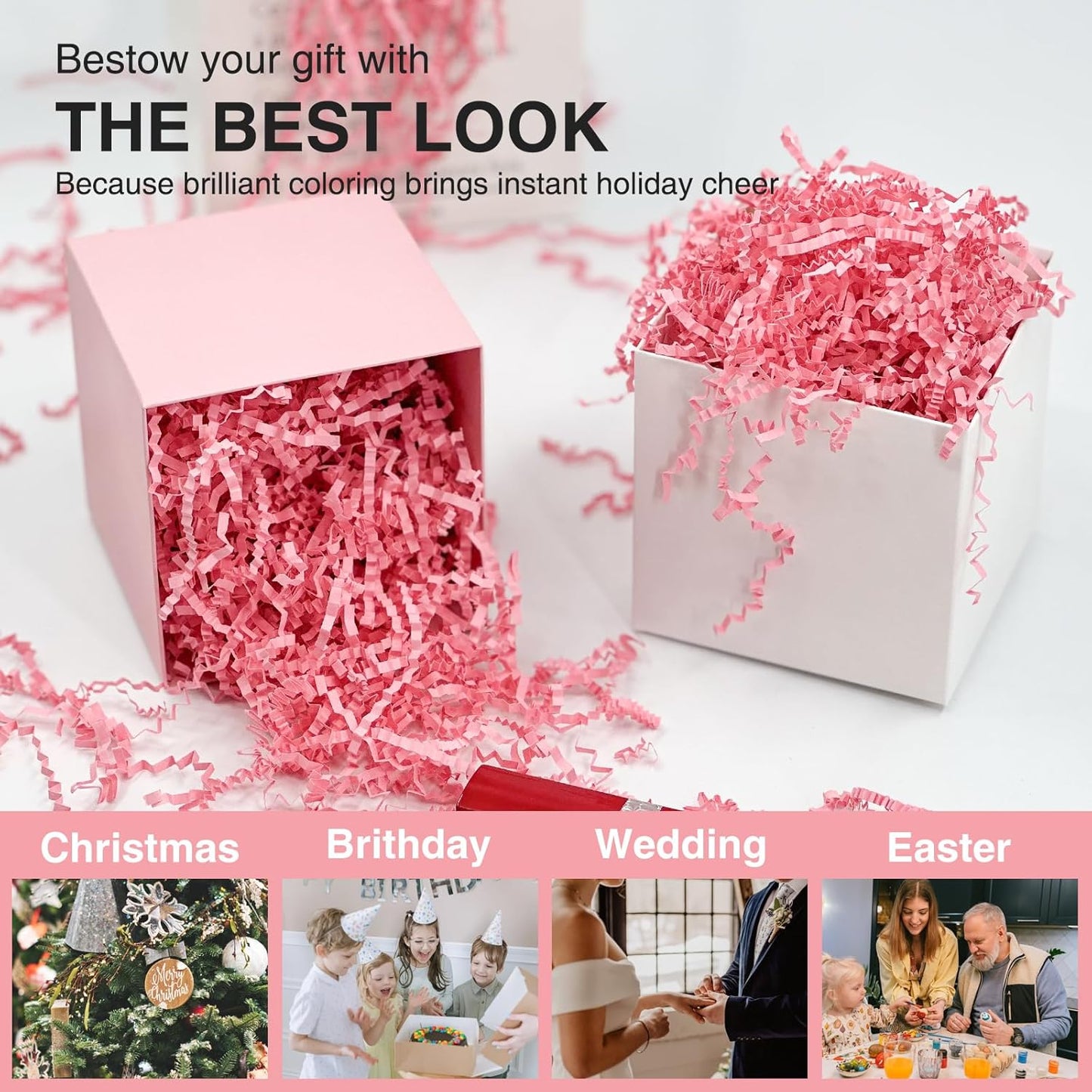 1LB Crinkle Paper Shred Filler for Gift Box Bag and Basket On Holidays(Light Yellow)