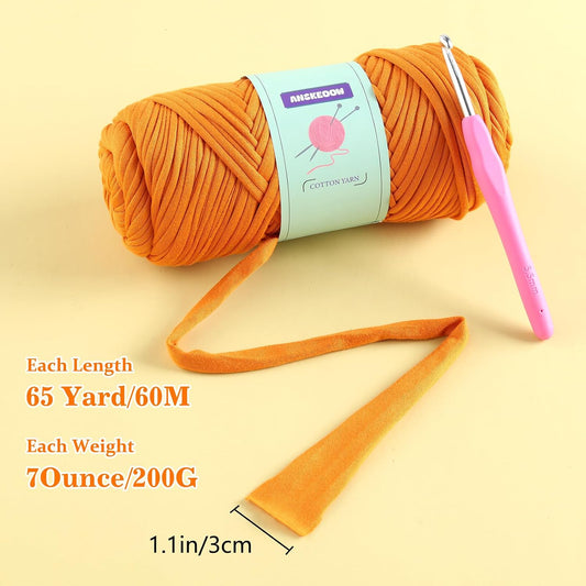2 Skeins Tshirt Yarn for Crochet,Soft T Shirt Yarn for Crocheting Bag/Basket/Home Decor,Trapillo para Tejer a Crochet Bolsas with 1 Crochet Hook,Each Ribbon Yarn 7oz, 65yds (Chicken Yellow)