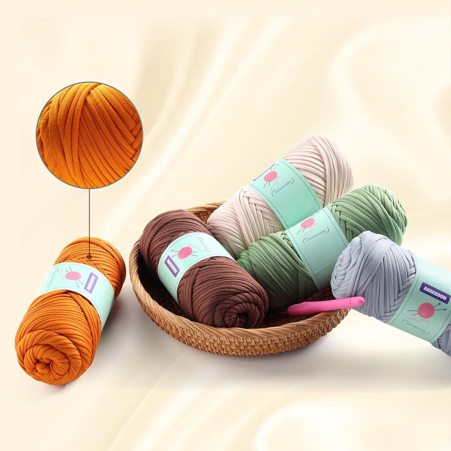 2 Skeins Tshirt Yarn for Crochet,Soft T Shirt Yarn for Crocheting Bag/Basket/Home Decor,Trapillo para Tejer a Crochet Bolsas with 1 Crochet Hook,Each Ribbon Yarn 7oz, 65yds (Chicken Yellow)