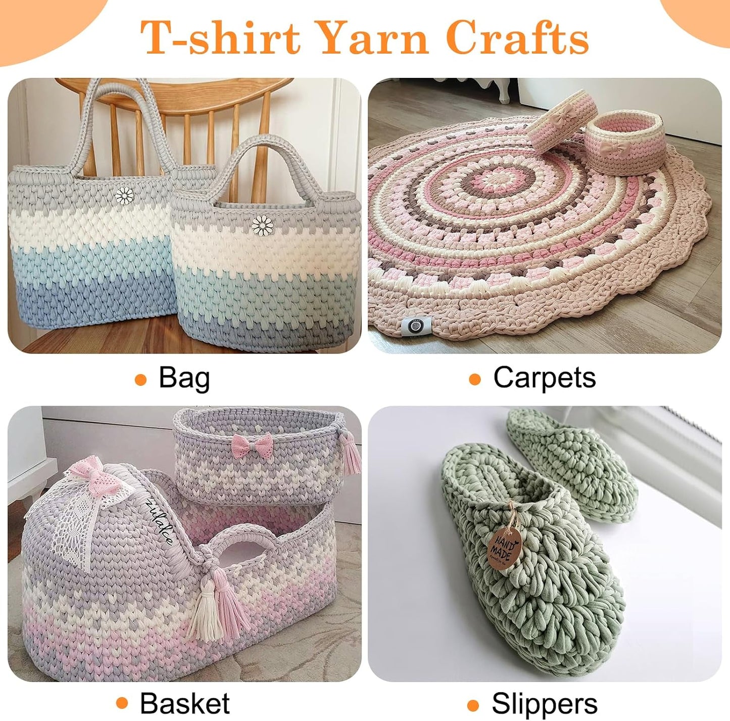 2 Skeins Tshirt Yarn for Crochet,Soft T Shirt Yarn for Crocheting Bag/Basket/Home Decor,Trapillo para Tejer a Crochet Bolsas with 1 Crochet Hook,Each Ribbon Yarn 7oz, 65yds (Chicken Yellow)