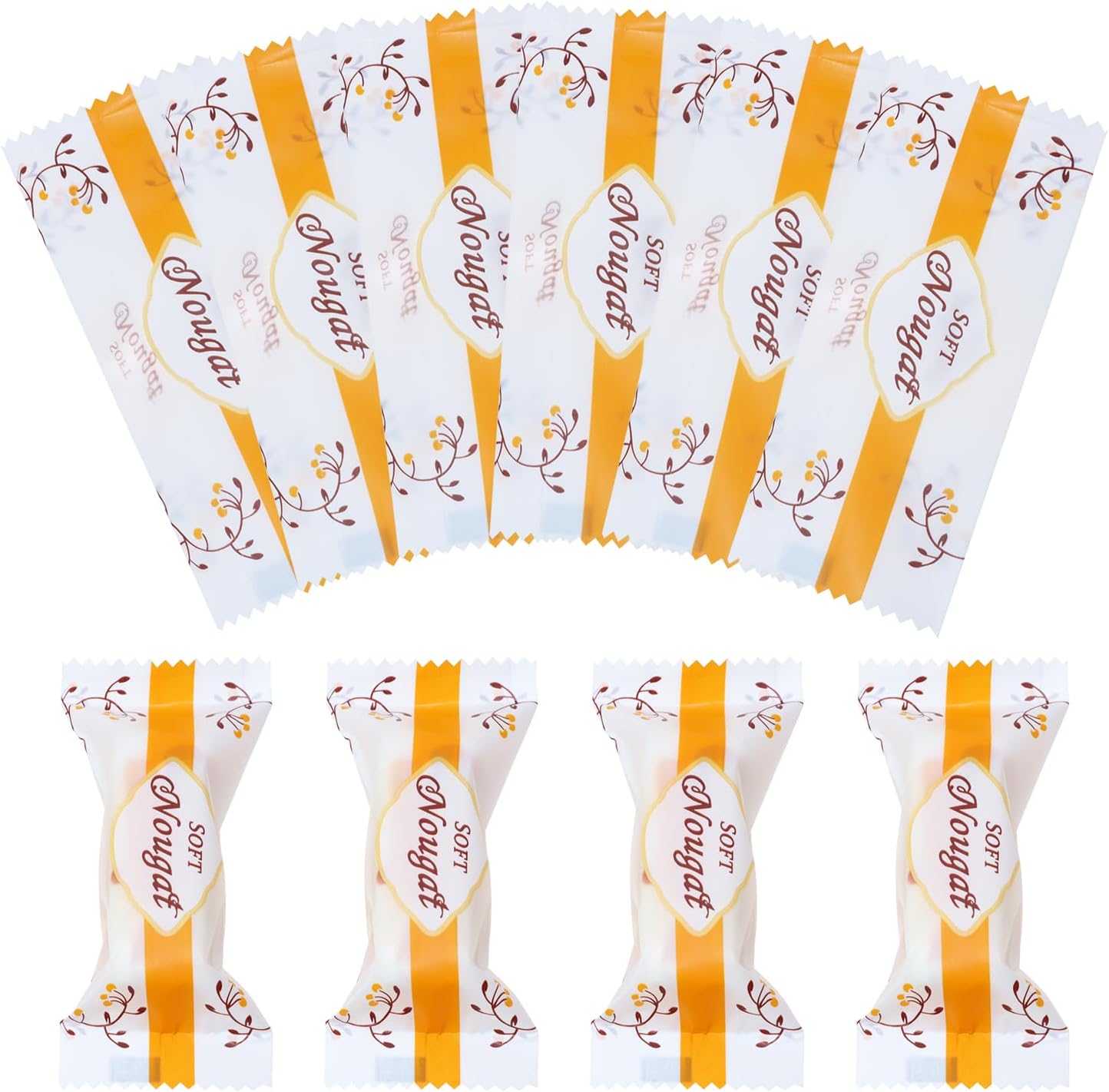 Nougats Candy Bags 400Pcs Clear Plastic Caramels Gift Candy Wrappers Packing Bags Pouch for Christmas Theme Party Candies Making (Strip Yellow)