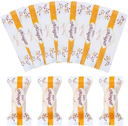 Nougats Candy Bags 400Pcs Clear Plastic Caramels Gift Candy Wrappers Packing Bags Pouch for Christmas Theme Party Candies Making (Strip Yellow)