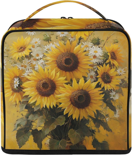 Designed Standing Makeup Bag Sunflowers Yellow | with dividers ,Waterproof Toiletry Bag For Women,Phone/Mirror Holder