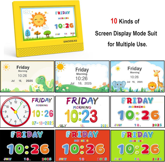 7-Inch Kids' Digital Alarm Clock,Children's Sleep Trainer with Remote Control & Custom Reminder Function (Yellow)