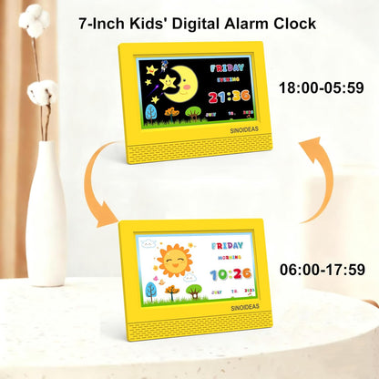 7-Inch Kids' Digital Alarm Clock,Children's Sleep Trainer with Remote Control & Custom Reminder Function (Yellow)