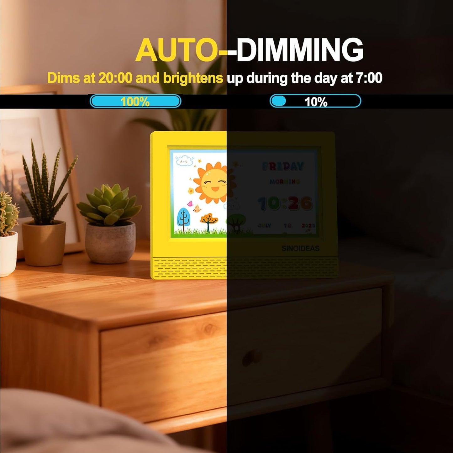 7-Inch Kids' Digital Alarm Clock,Children's Sleep Trainer with Remote Control & Custom Reminder Function (Yellow)