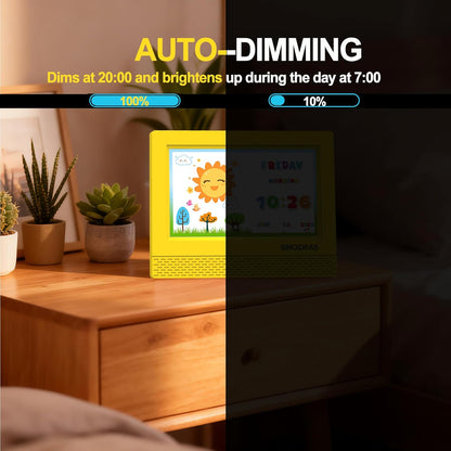 7-Inch Kids' Digital Alarm Clock,Children's Sleep Trainer with Remote Control & Custom Reminder Function (Yellow)