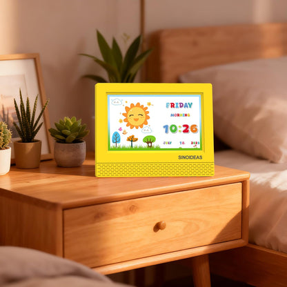 7-Inch Kids' Digital Alarm Clock,Children's Sleep Trainer with Remote Control & Custom Reminder Function (Yellow)