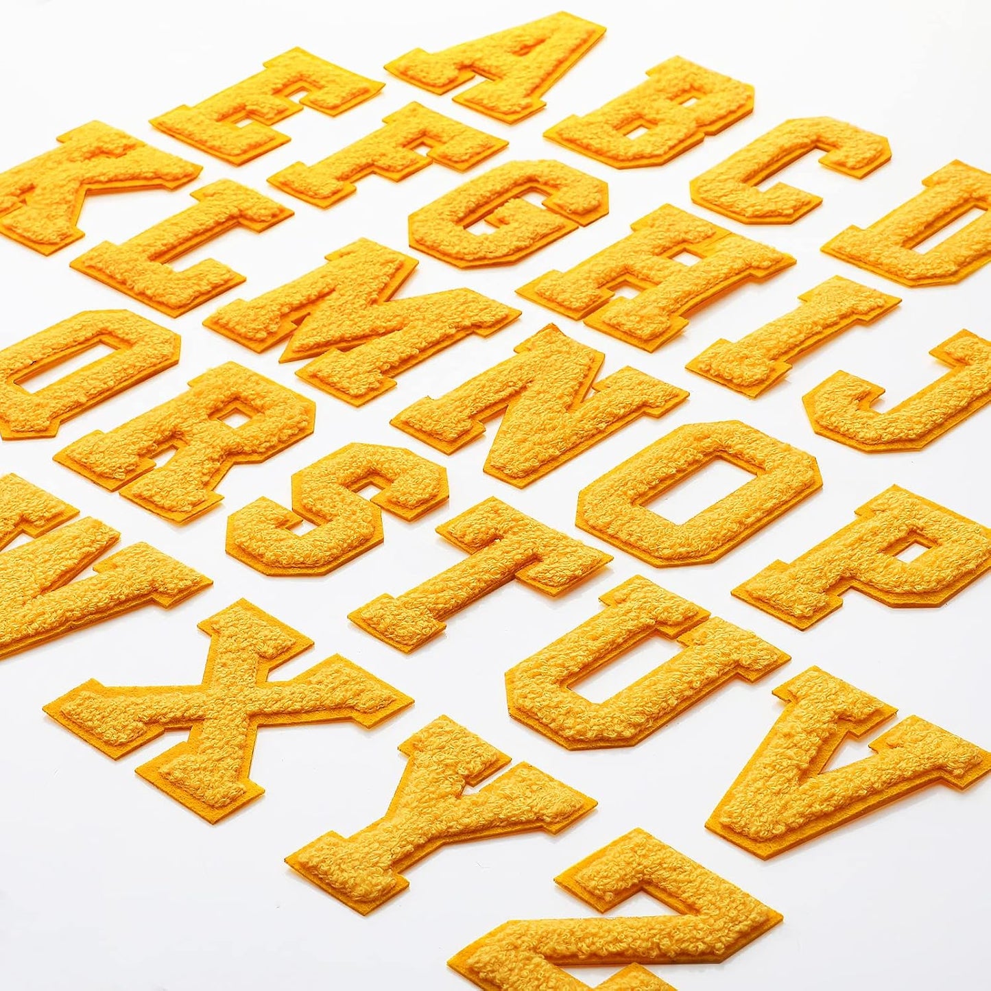 26 Pcs Preppy Chenille Letter Iron on Letters Patches 2.8 Inch Self Adhesive, Sew on Chenille A-Z Alphabet Letter Patches for Clothing DIY Supplies(Yellow Style)