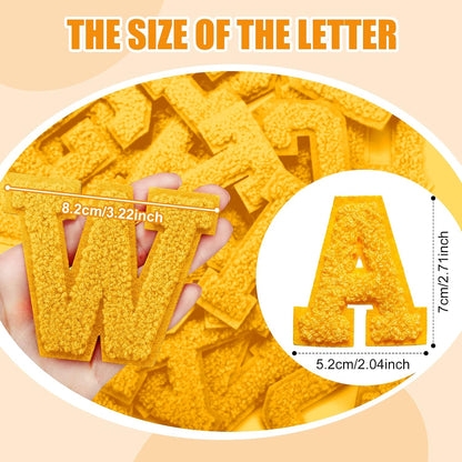 26 Pcs Preppy Chenille Letter Iron on Letters Patches 2.8 Inch Self Adhesive, Sew on Chenille A-Z Alphabet Letter Patches for Clothing DIY Supplies(Yellow Style)