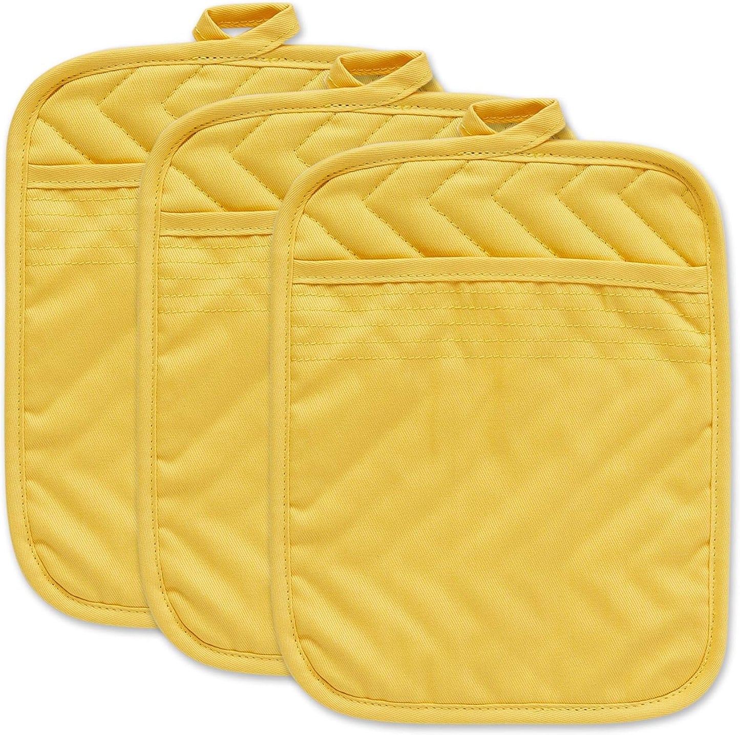 Heat Resistant Quilted Cotton Pot Holder Set, Designed with Space to Personalize Allowing a Customized Design, 7x9, Yellow, 3 Count