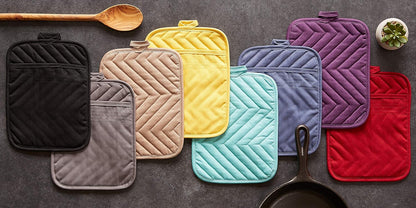 Heat Resistant Quilted Cotton Pot Holder Set, Designed with Space to Personalize Allowing a Customized Design, 7x9, Yellow, 3 Count