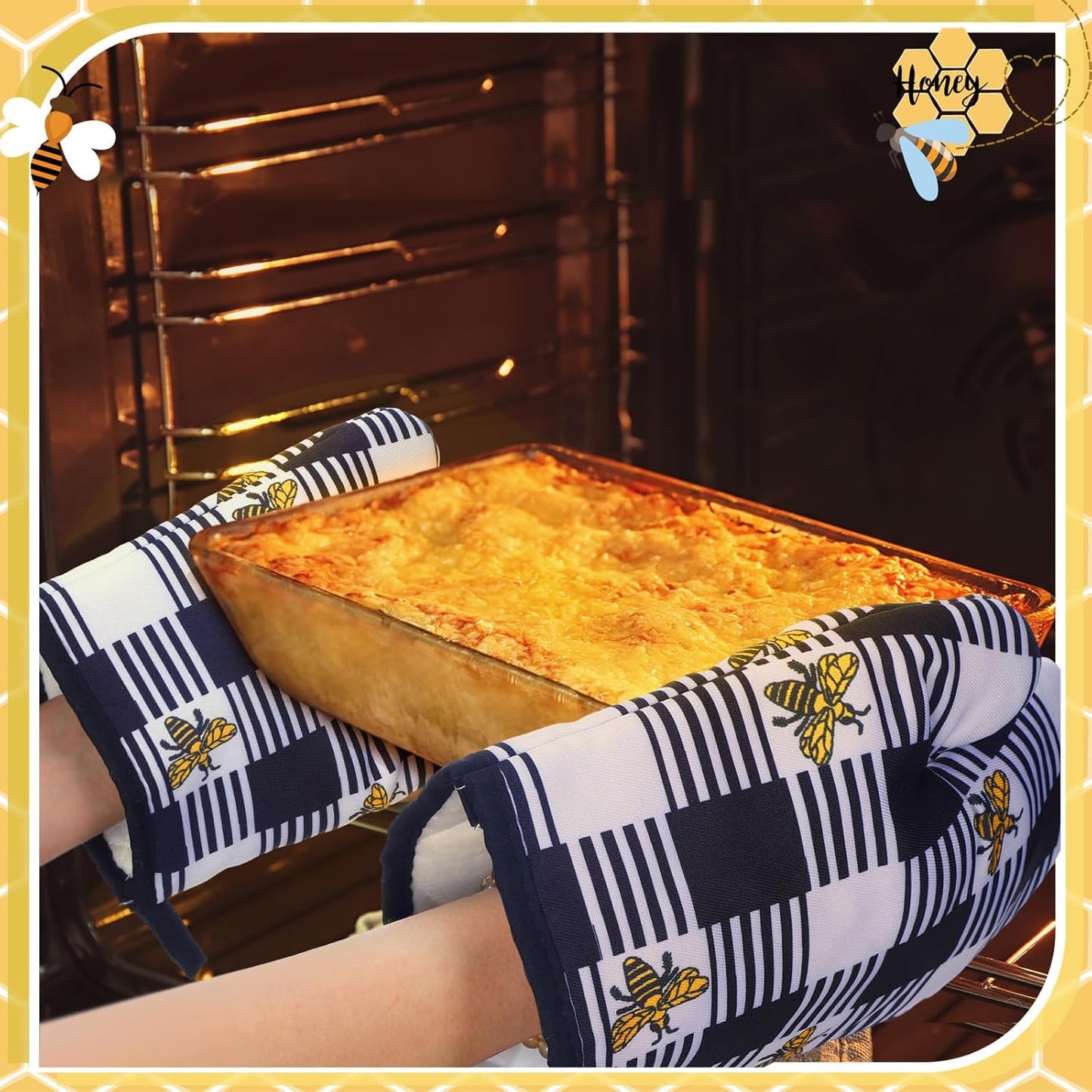 8 Pcs Yellow Bee Kitchen Towels and Dishcloths Sets Oven Mitts and Pot Holders Sets Absorbent Kitchen Gloves Potholders Heat Resistant for Chef Baking Cooking