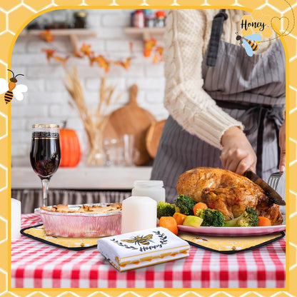 8 Pcs Yellow Bee Kitchen Towels and Dishcloths Sets Oven Mitts and Pot Holders Sets Absorbent Kitchen Gloves Potholders Heat Resistant for Chef Baking Cooking