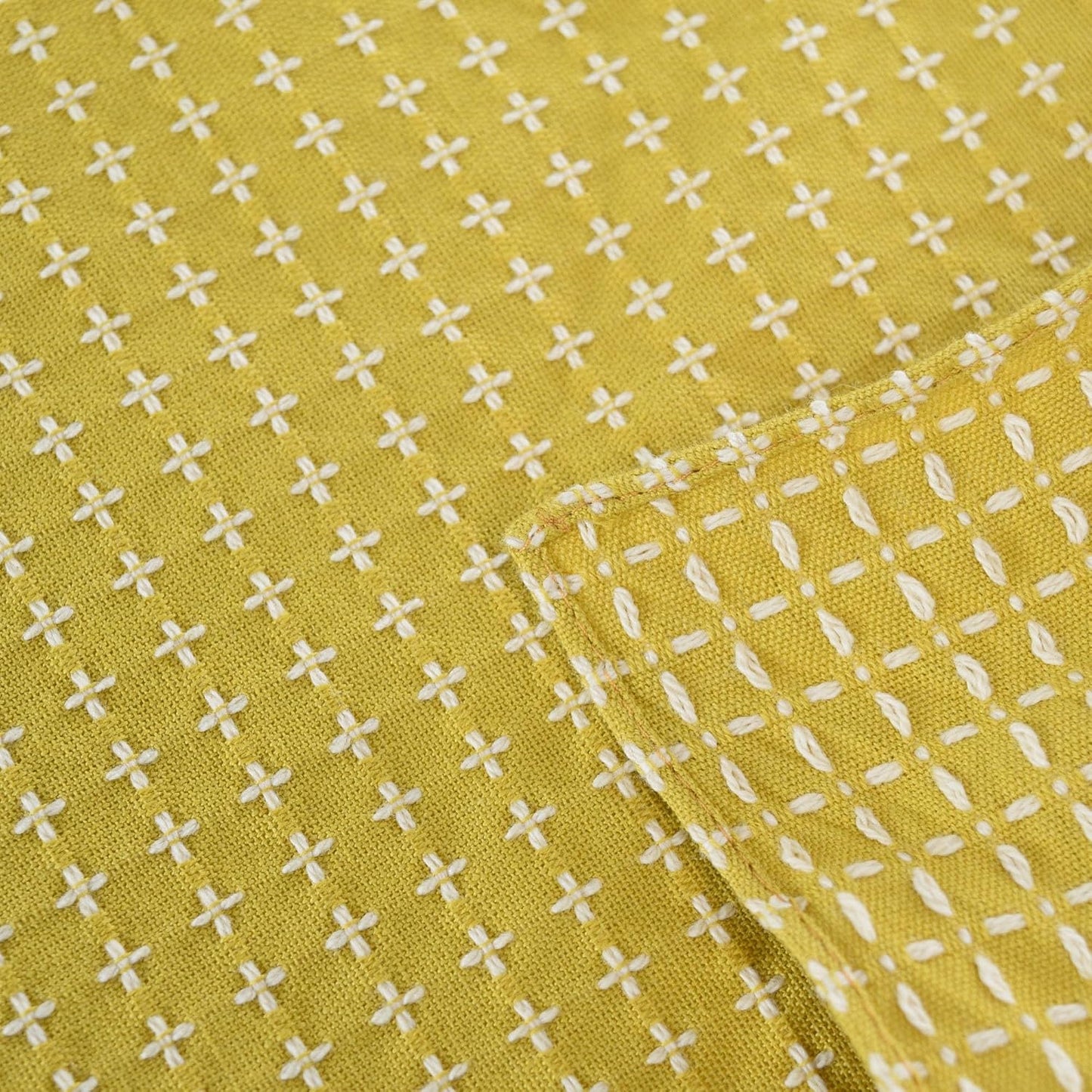Japanese Furoshiki Cute Handkerchief & Bento Kinchaku Bag Cotton Fabric Wrapping Cloth Handmade in Kyoto Gifts Souvenir (105x105cm, Cross sashiko) (Yellow)