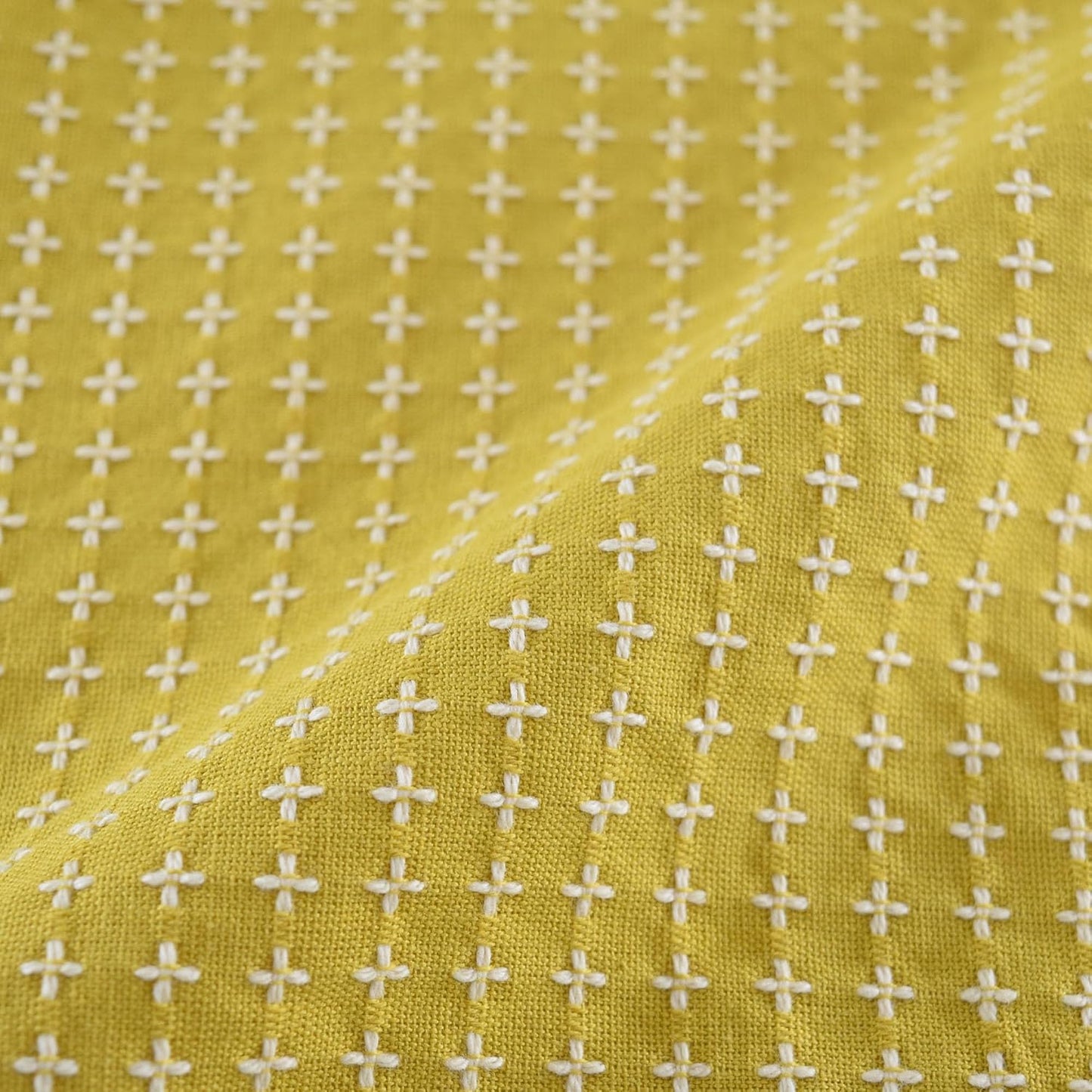 Japanese Furoshiki Cute Handkerchief & Bento Kinchaku Bag Cotton Fabric Wrapping Cloth Handmade in Kyoto Gifts Souvenir (105x105cm, Cross sashiko) (Yellow)