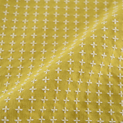Japanese Furoshiki Cute Handkerchief & Bento Kinchaku Bag Cotton Fabric Wrapping Cloth Handmade in Kyoto Gifts Souvenir (105x105cm, Cross sashiko) (Yellow)