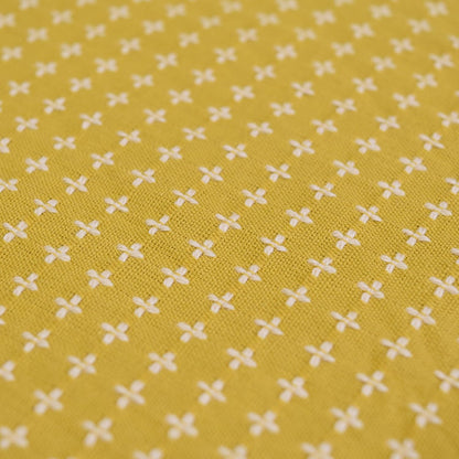 Japanese Furoshiki Cute Handkerchief & Bento Kinchaku Bag Cotton Fabric Wrapping Cloth Handmade in Kyoto Gifts Souvenir (105x105cm, Cross sashiko) (Yellow)
