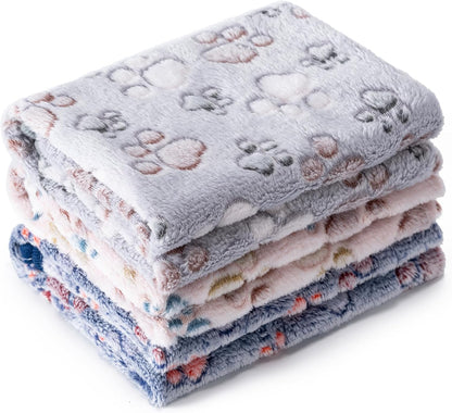 1 Pack 3 Blankets for Dog Puppy Cat (Small 23x16'', Pink, Yellow, Blue) | Super Soft Fluffy Premium Fleece Pet Blanket Flannel Paw Printed Throw