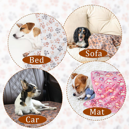 1 Pack 3 Blankets for Dog Puppy Cat (Small 23x16'', Pink, Yellow, Blue) | Super Soft Fluffy Premium Fleece Pet Blanket Flannel Paw Printed Throw